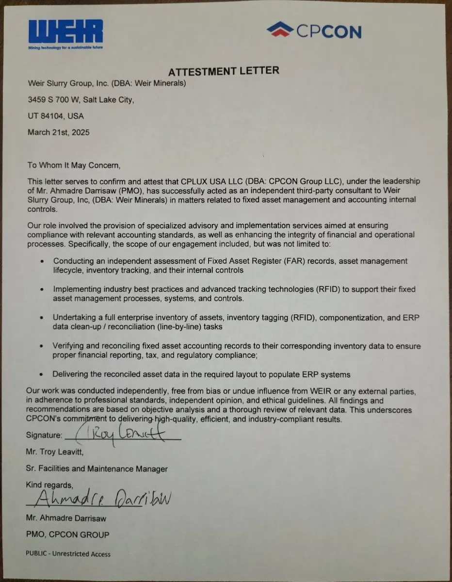 Weir Minerals Fixed Asset Management