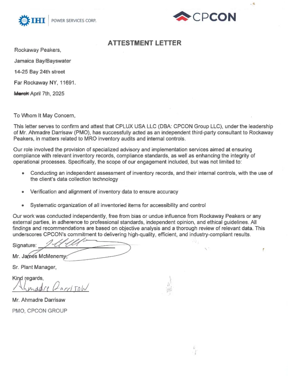 Rockaway Peakers MRO Inventory Audit