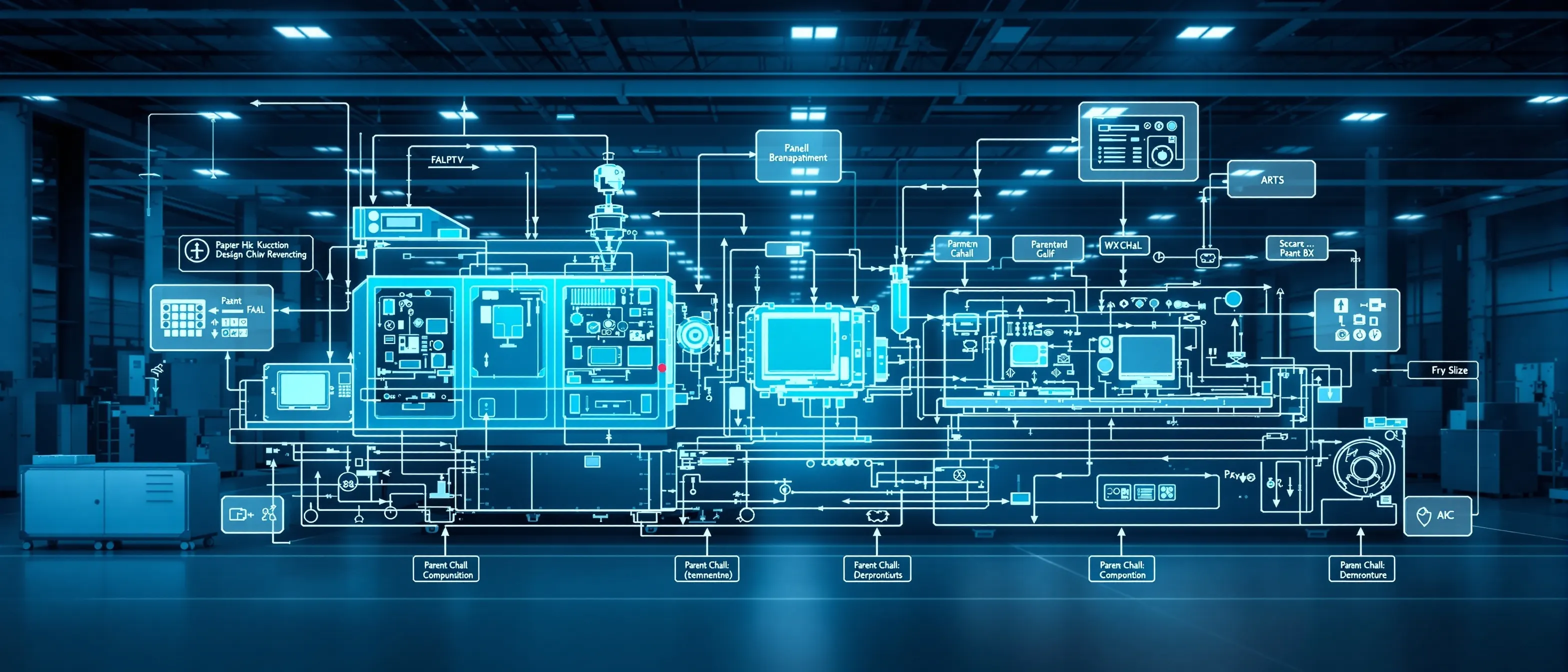 Machinery asset componentization showing parent-child relationship between main equipment and sub-components