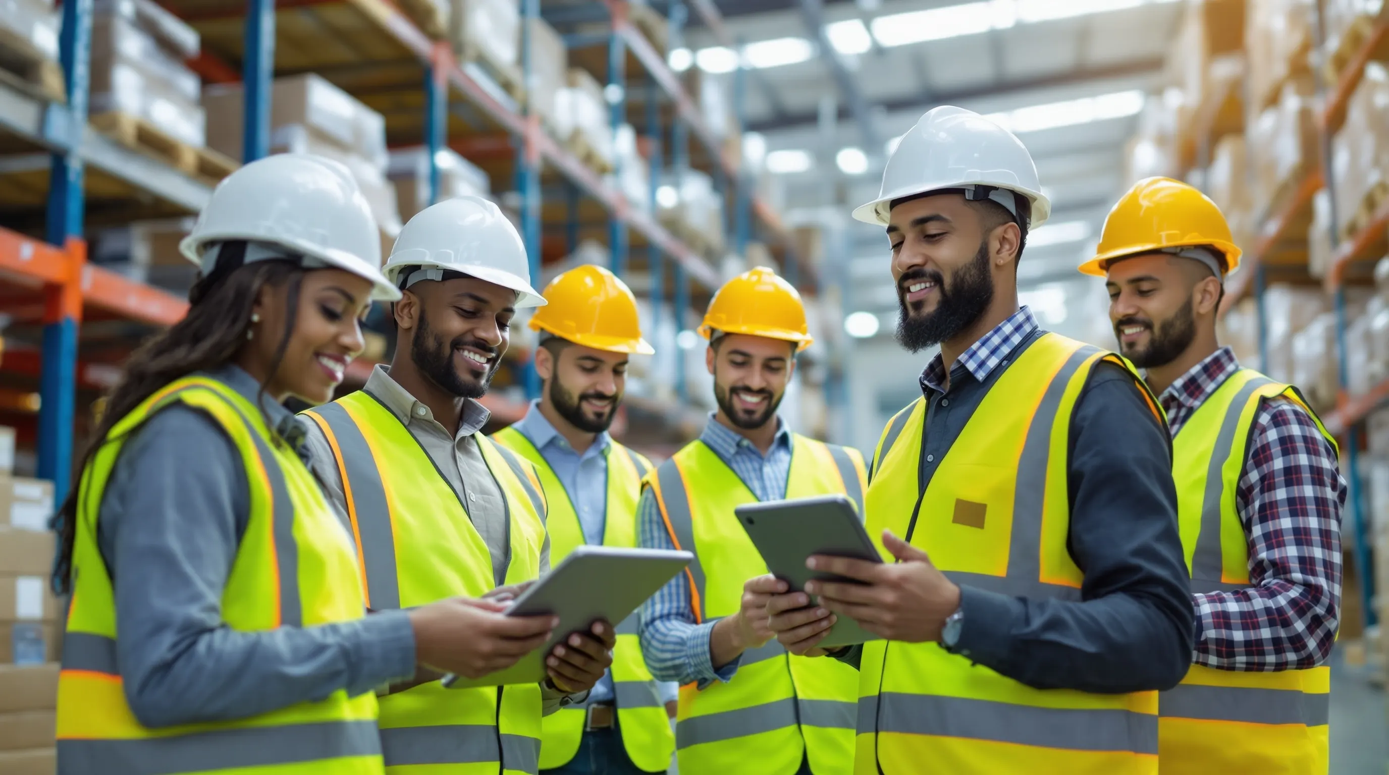 CPCON fixed asset management team conducting physical asset verification and inventory audit in corporate office using tablets, barcode scanners, and RFID technology