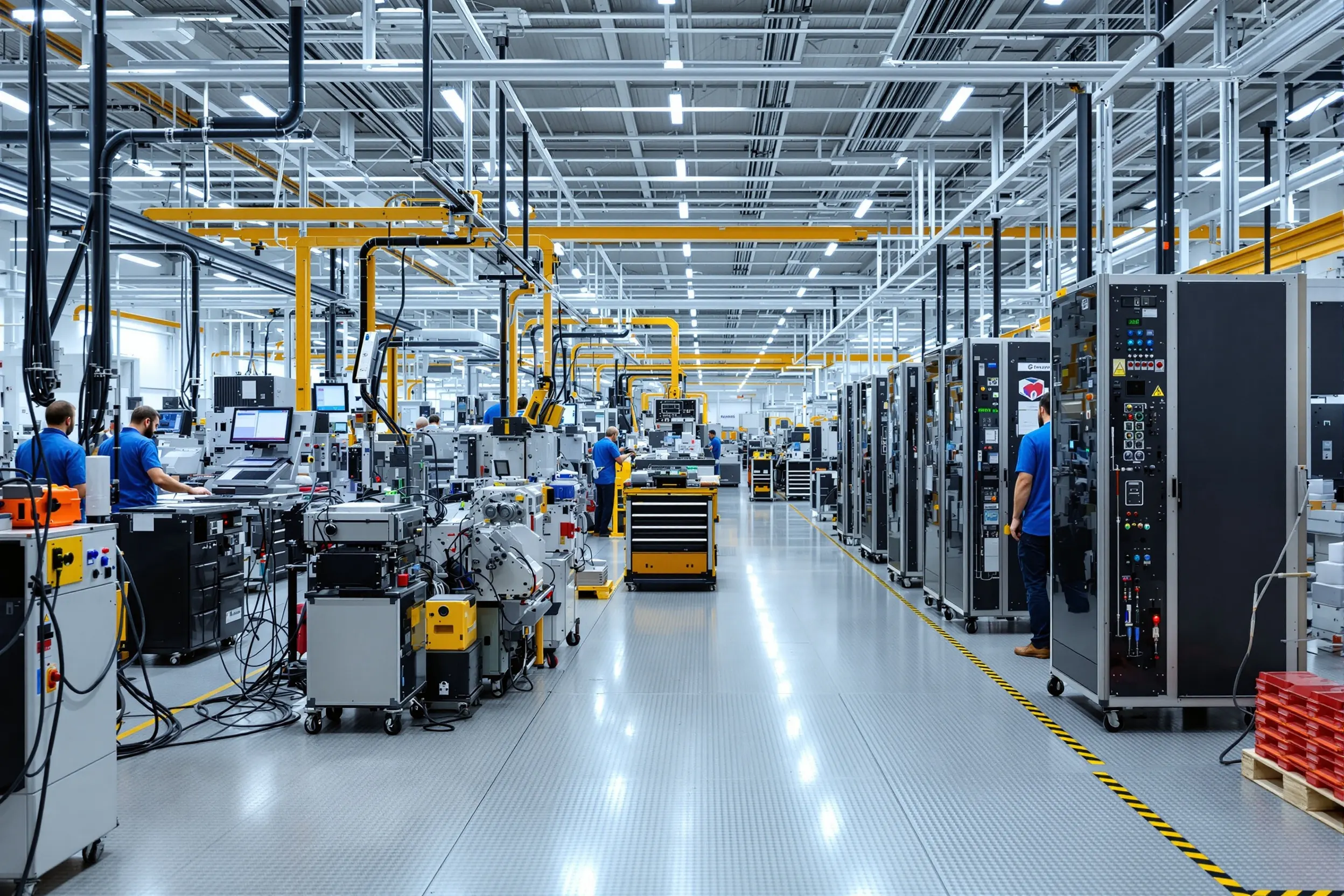 Industrial manufacturing facility with production machinery and automated equipment on organized factory floor for asset management