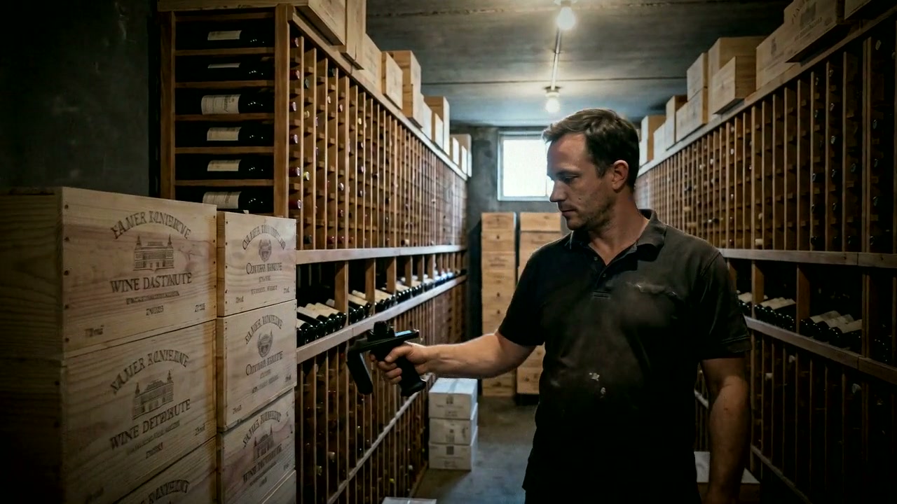 CPCON technician scanning a wine cellar with a handheld RFID reader